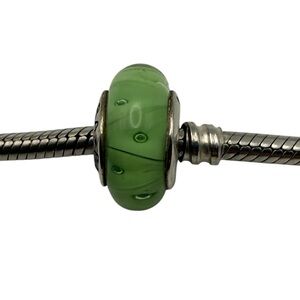 Pandora Looking Glass Green Murano Glass Charm S925 ALE Sterling Silver Bead